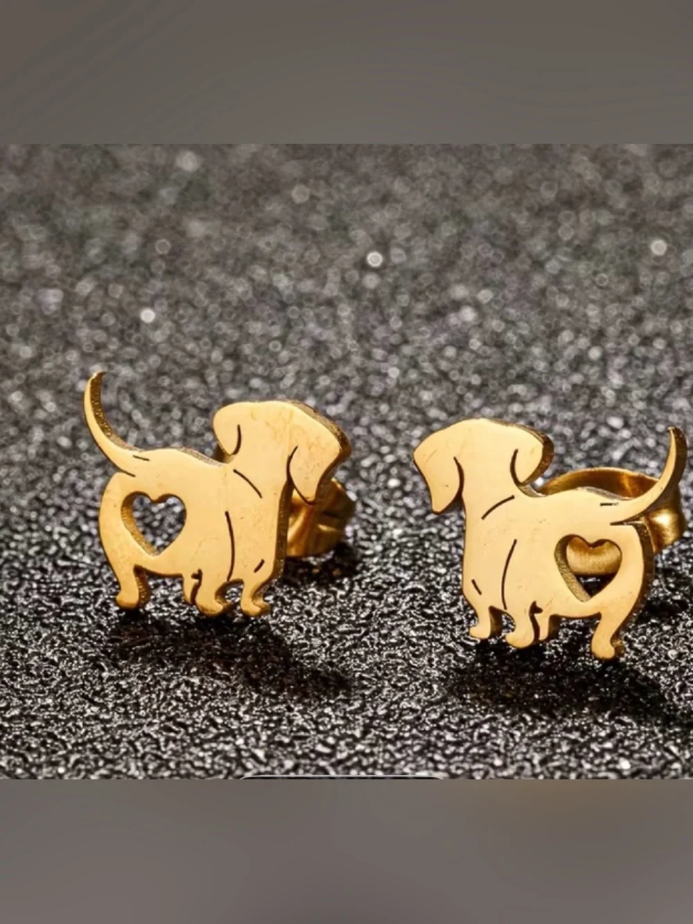 Gold Dog Heart Stud Earrings - Pet Lover Jewelry
